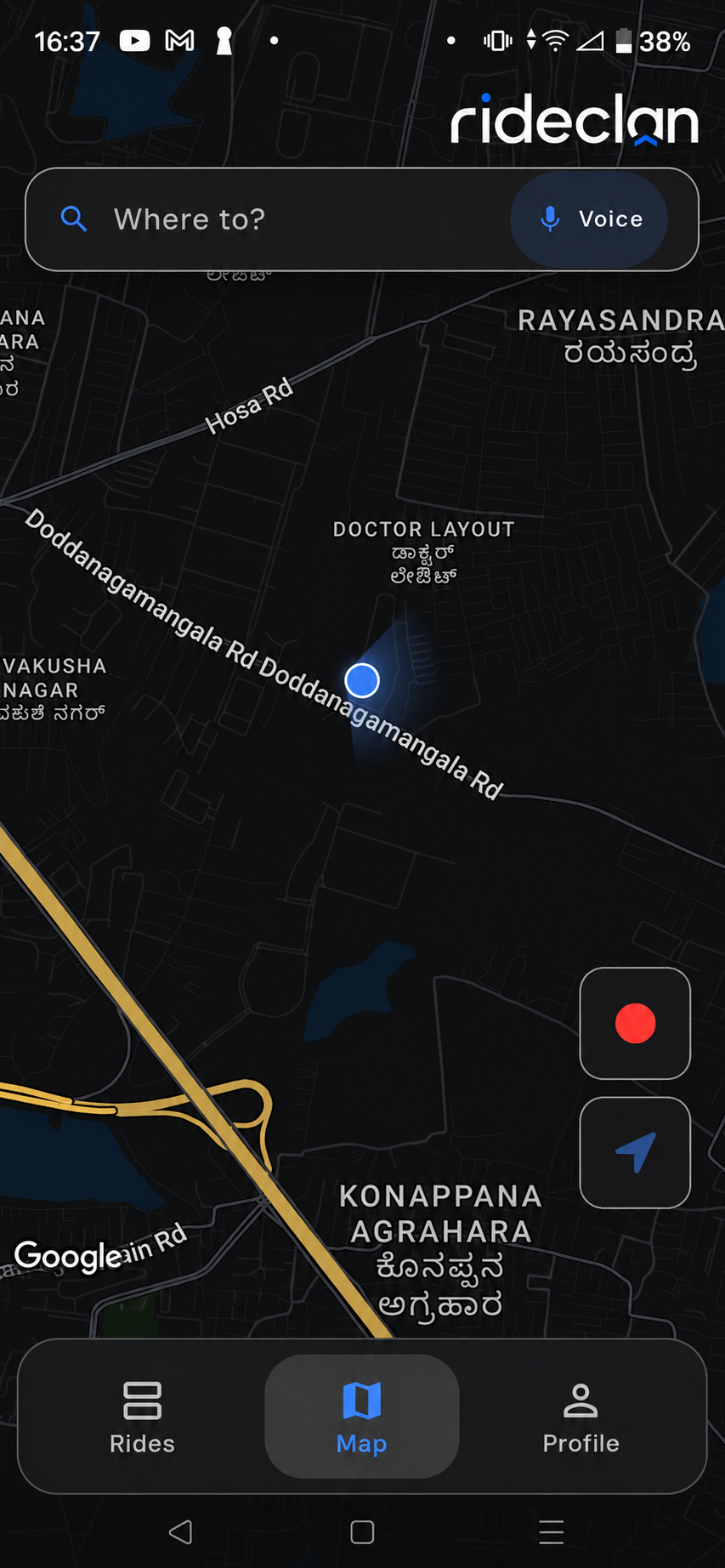 RideClan dark mode: Night map home